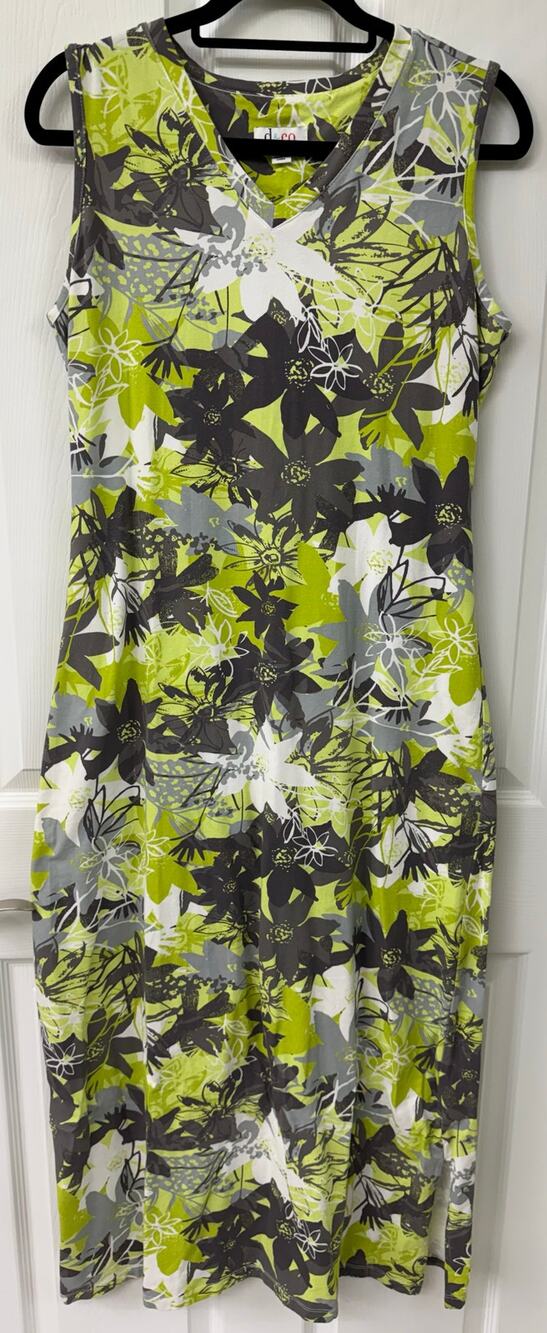 d&co Denim & Company Floral Sleeveless Maxi Dress Small Green Gray White